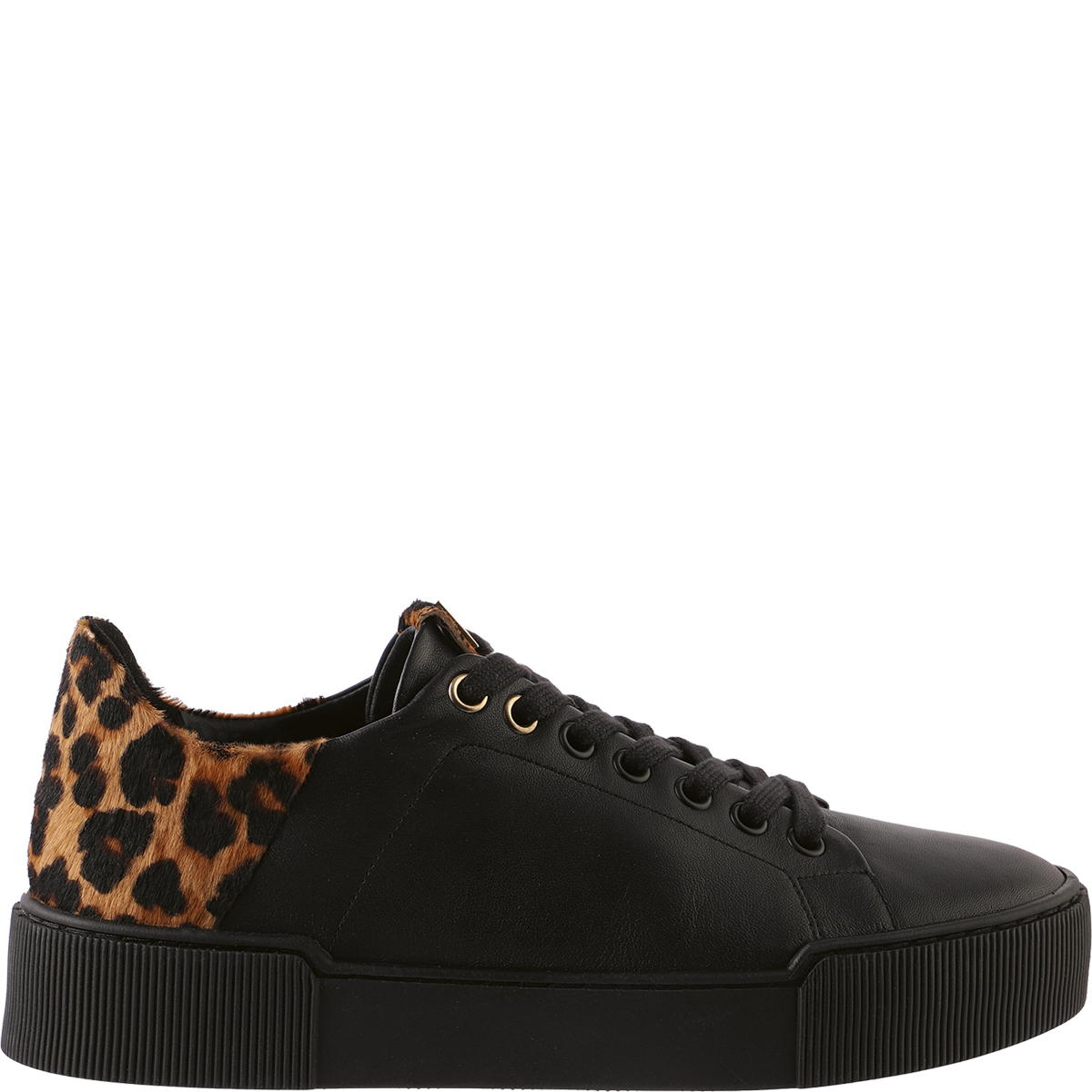 Högl Schwarzer Sneaker mit Fersen-Highlight in Leo-Optik Mehrfarbig