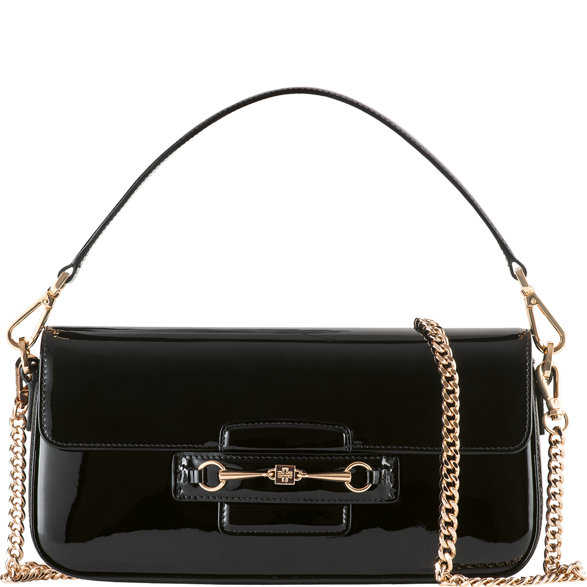 Högl Zeitlose Baguette-Tasche aus glänzendem Lackleder Schwarz