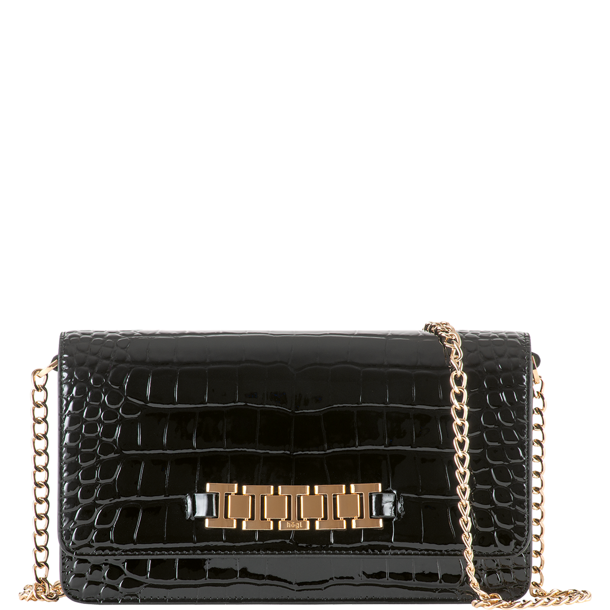 Högl Black crocodile print shoulder bag with gold details Black