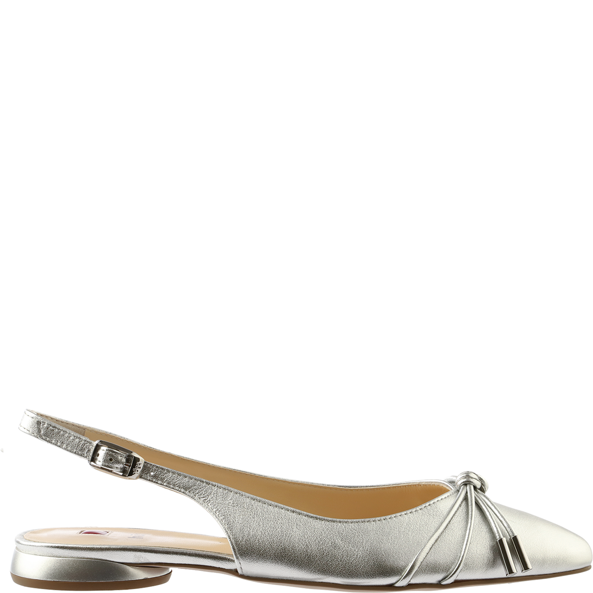 Högl Metallic-look pointed toe slingback ballerinas with bow detail Metallic