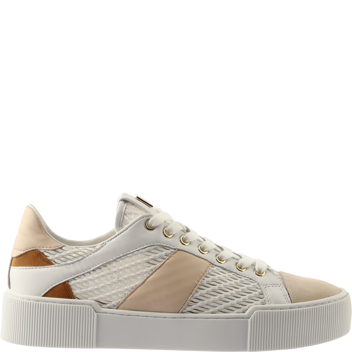 Högl White sneakers with brown appliqué details and airy mesh Multicolour