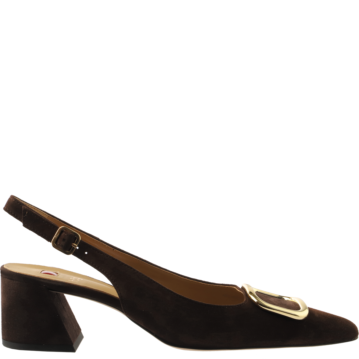 Högl Elegante Slingback-Pumps mit goldenem Frame und Blockabsatz Braun