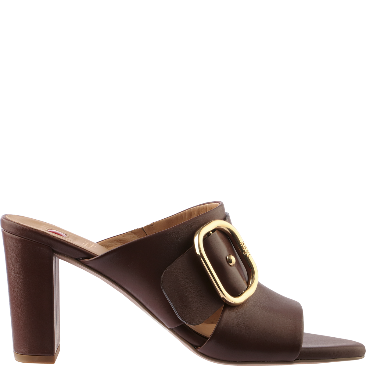 Högl Mules mit hohem Blockabsatz und Schmuckschnalle Braun