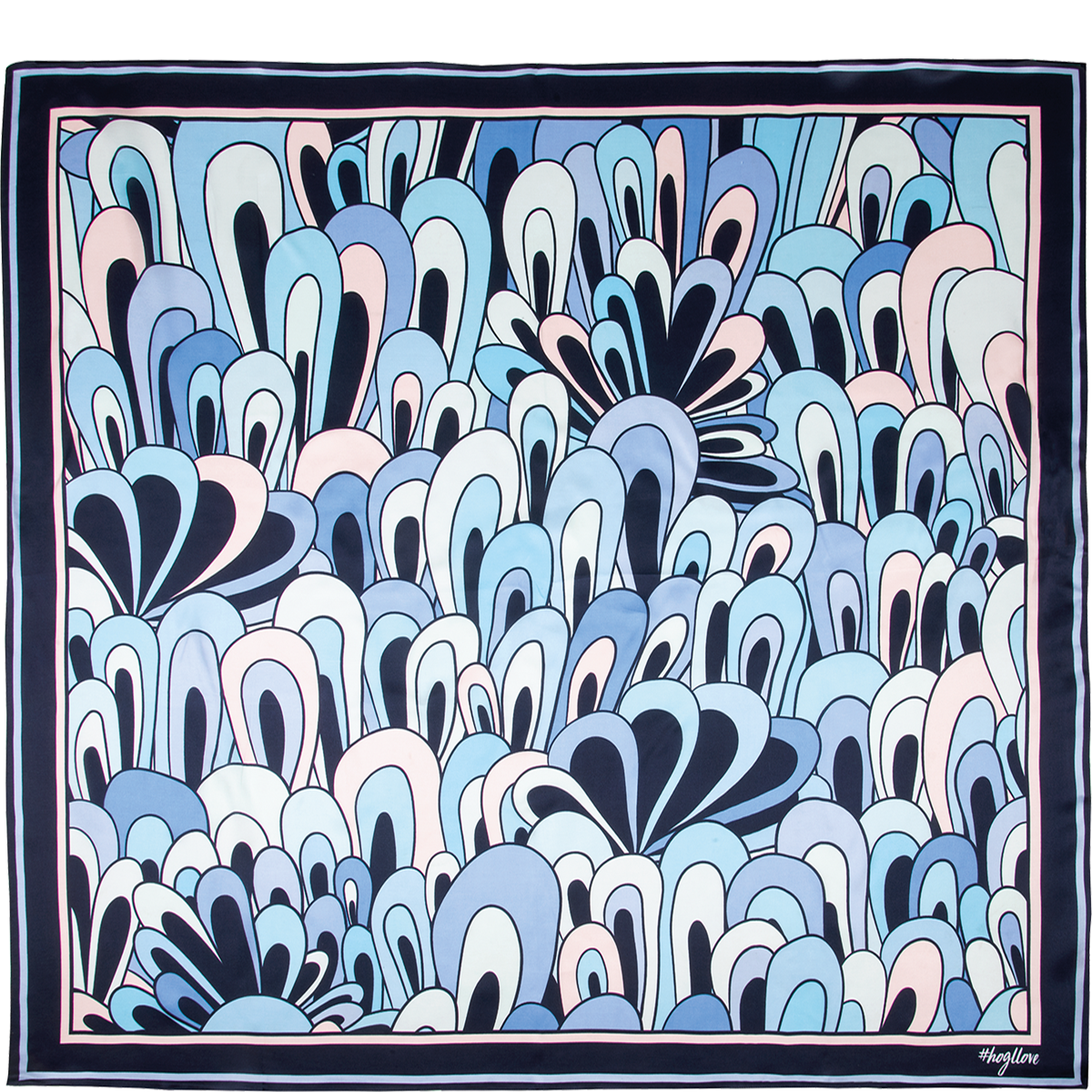 Högl Silk scarf with a graphic print in shades of blue Multicolour