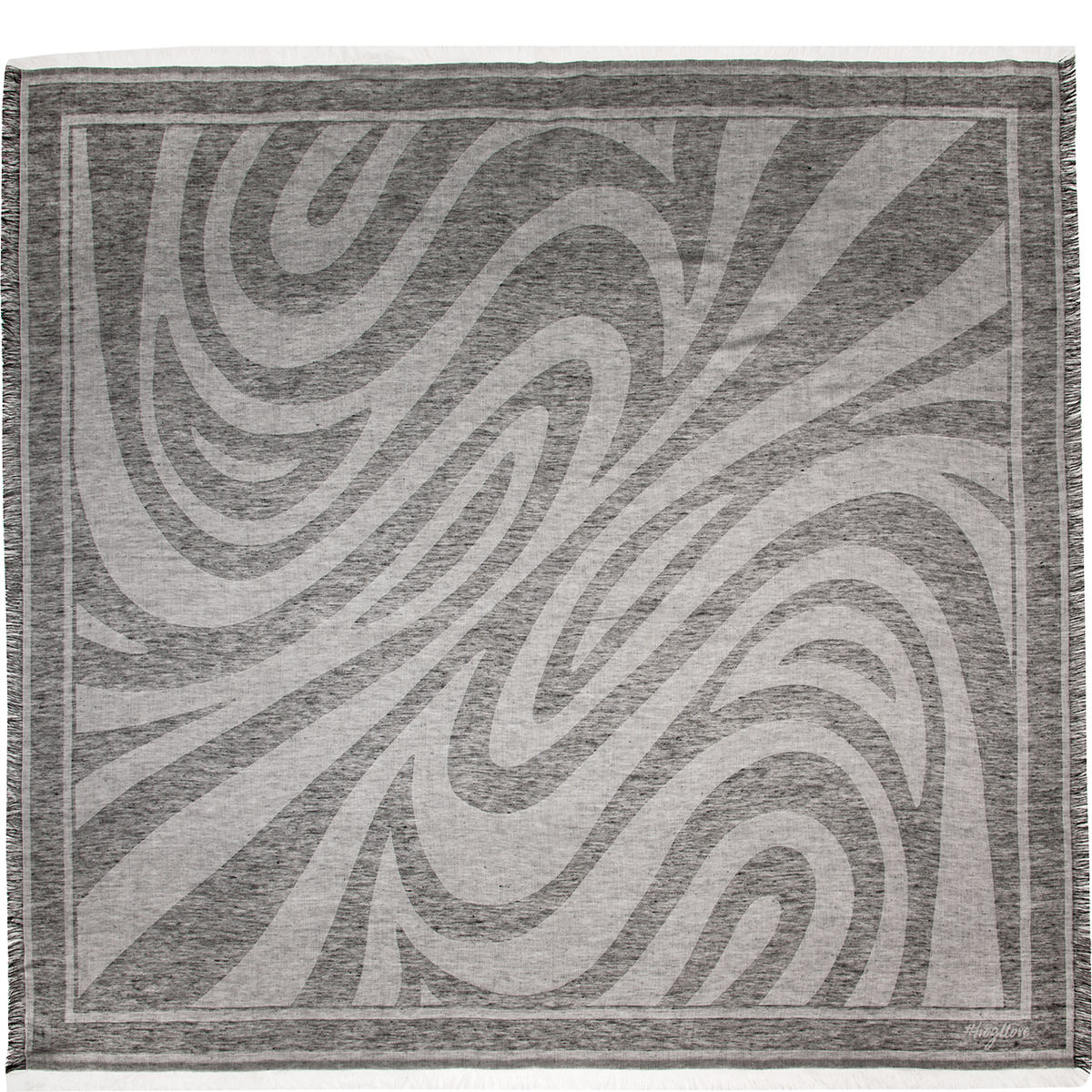 Högl Super soft linen scarf with a pattern of curved lines Black