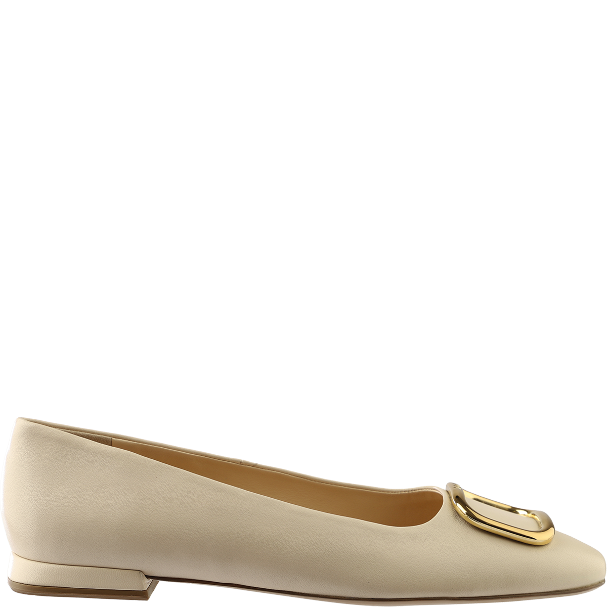 Högl Minimalist leather ballerinas with decorative gold-coloured buckles Beige