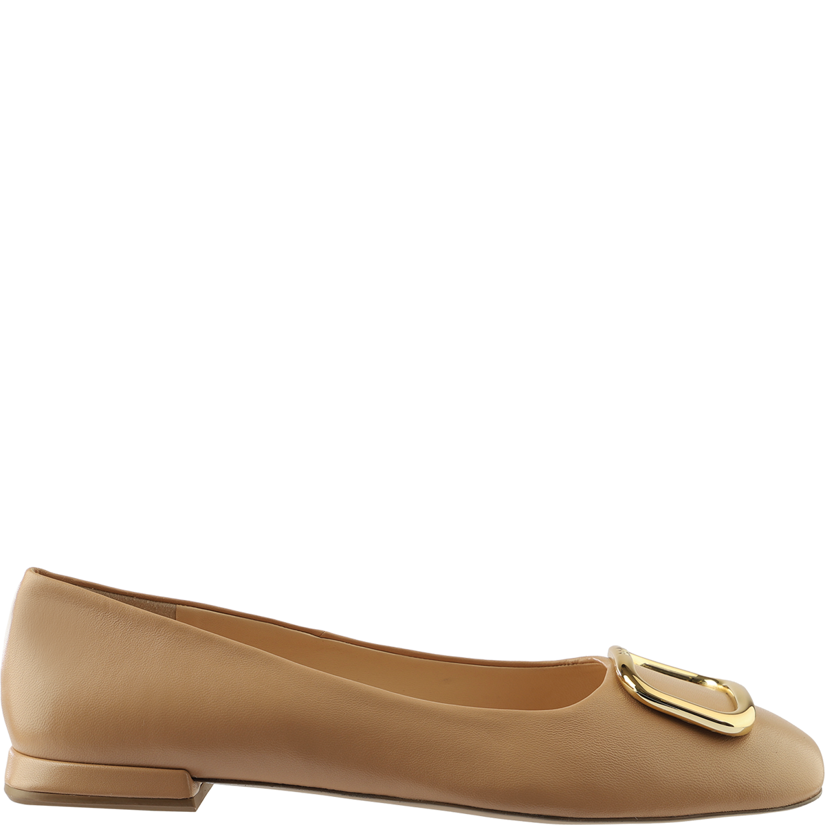 Högl Minimalist leather ballerinas with decorative gold-coloured buckles Brown