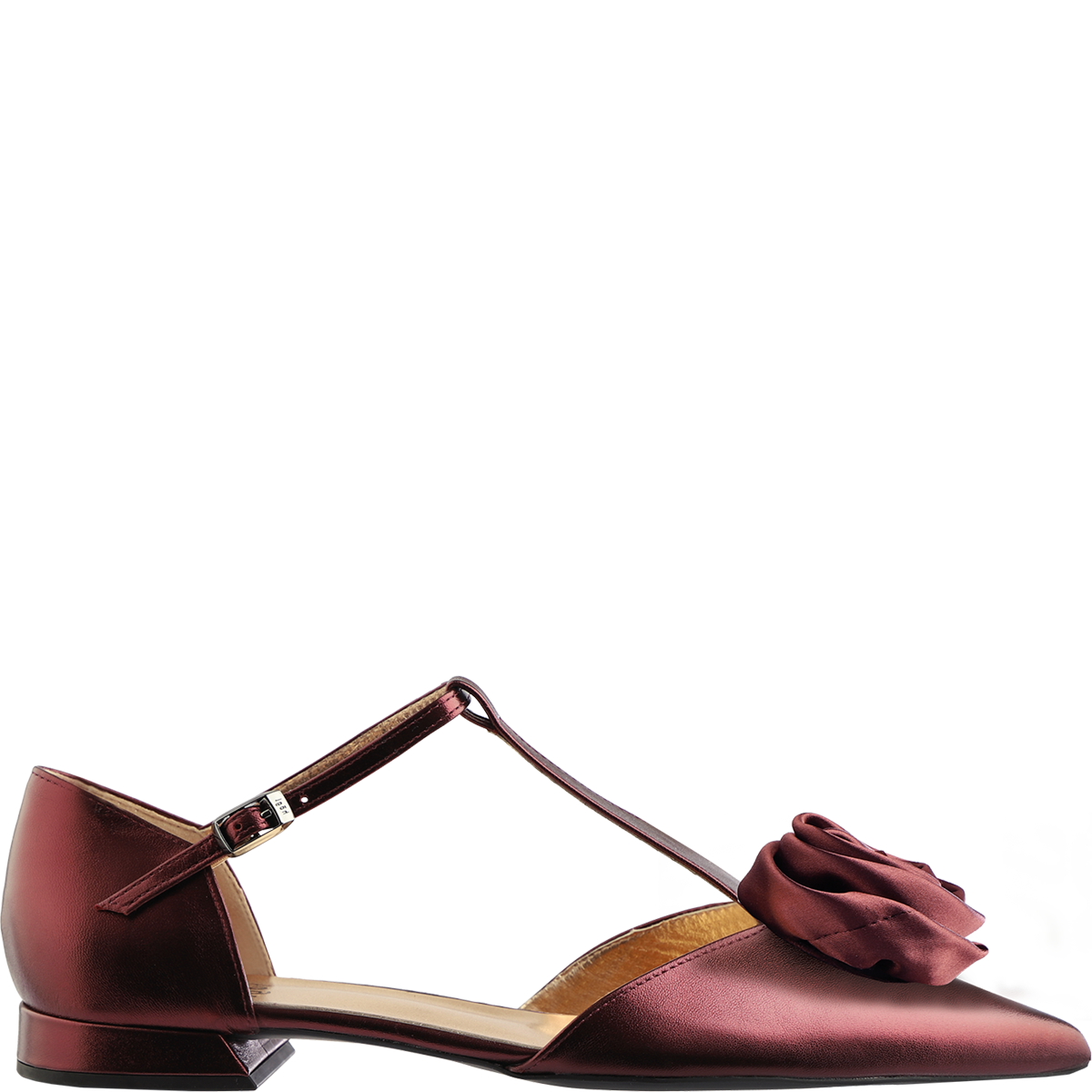 Högl Festive sustainable metallic leather ballerinas with satin flower detail Red