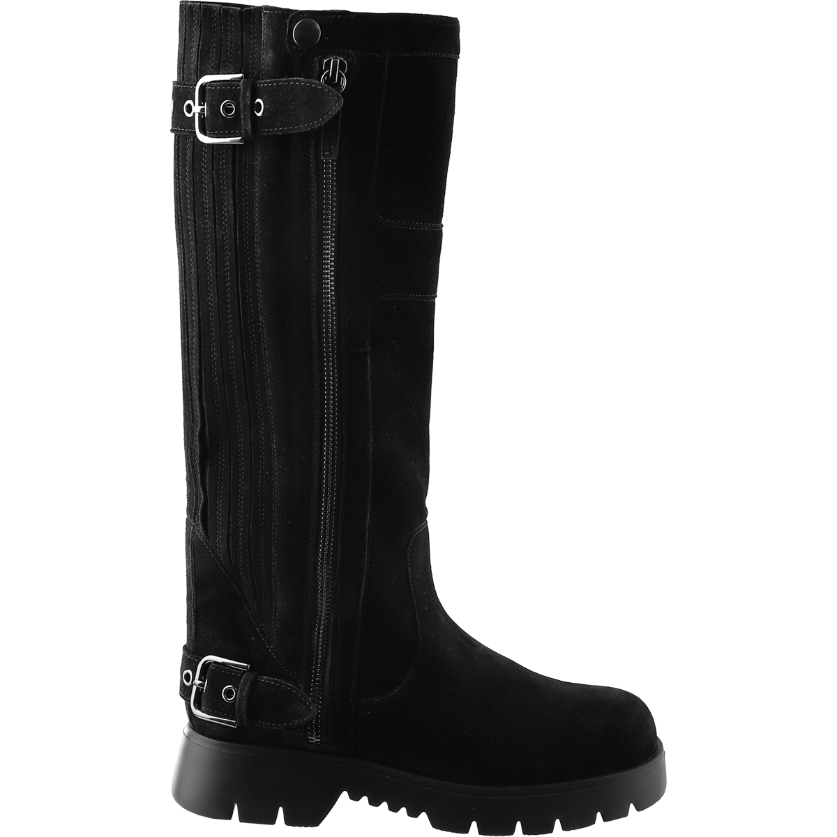Högl Veloursleder-Stiefel mit betonter Sohle und Schmuckschnalle Schwarz