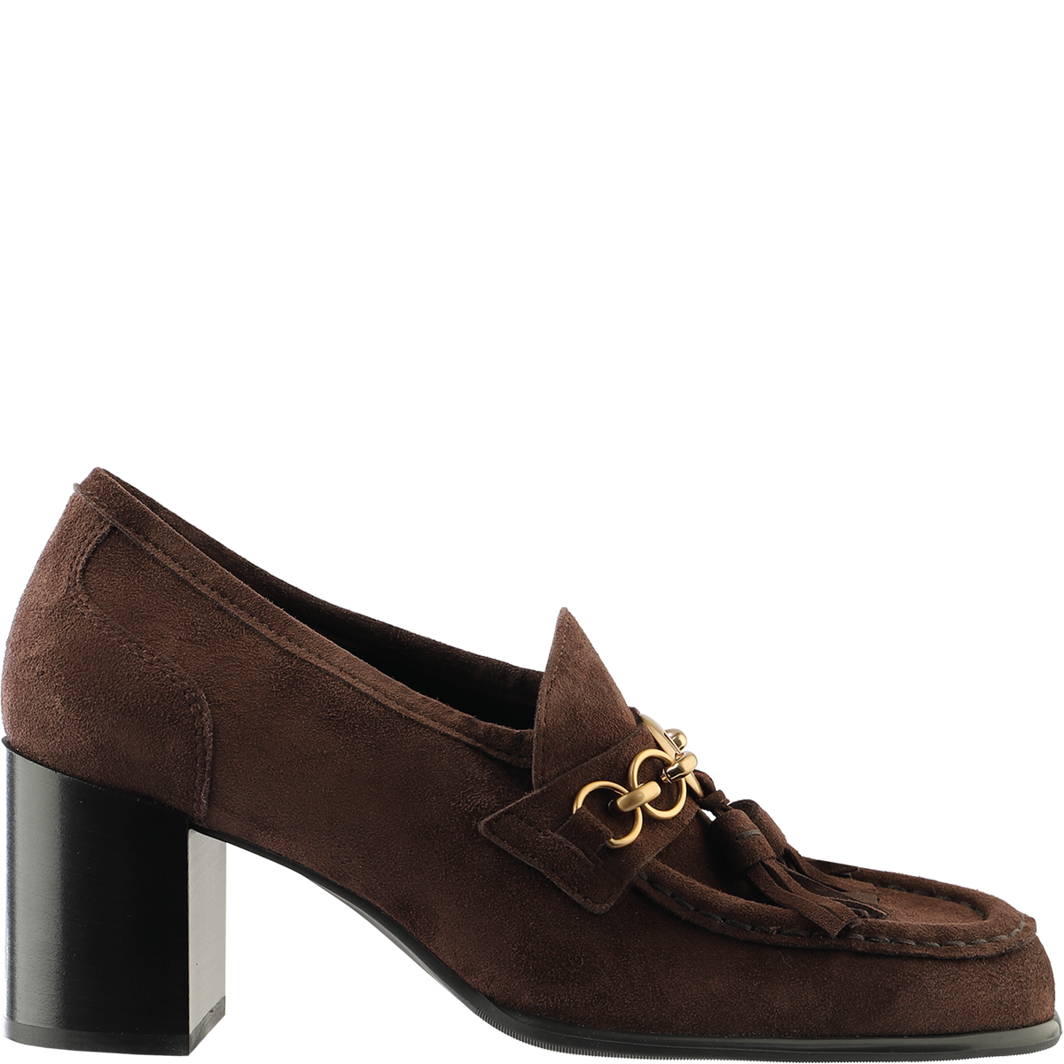 Högl Suede loafer pumps with decorative chain elements and block heels Brown
