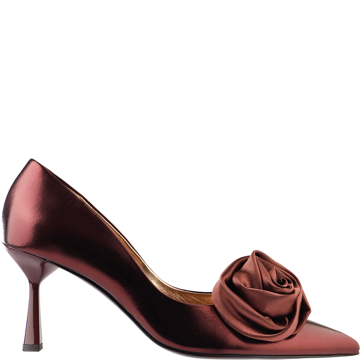 H&ouml;gl Dark red metallic leather pointed-toe pumps with rose detail Red