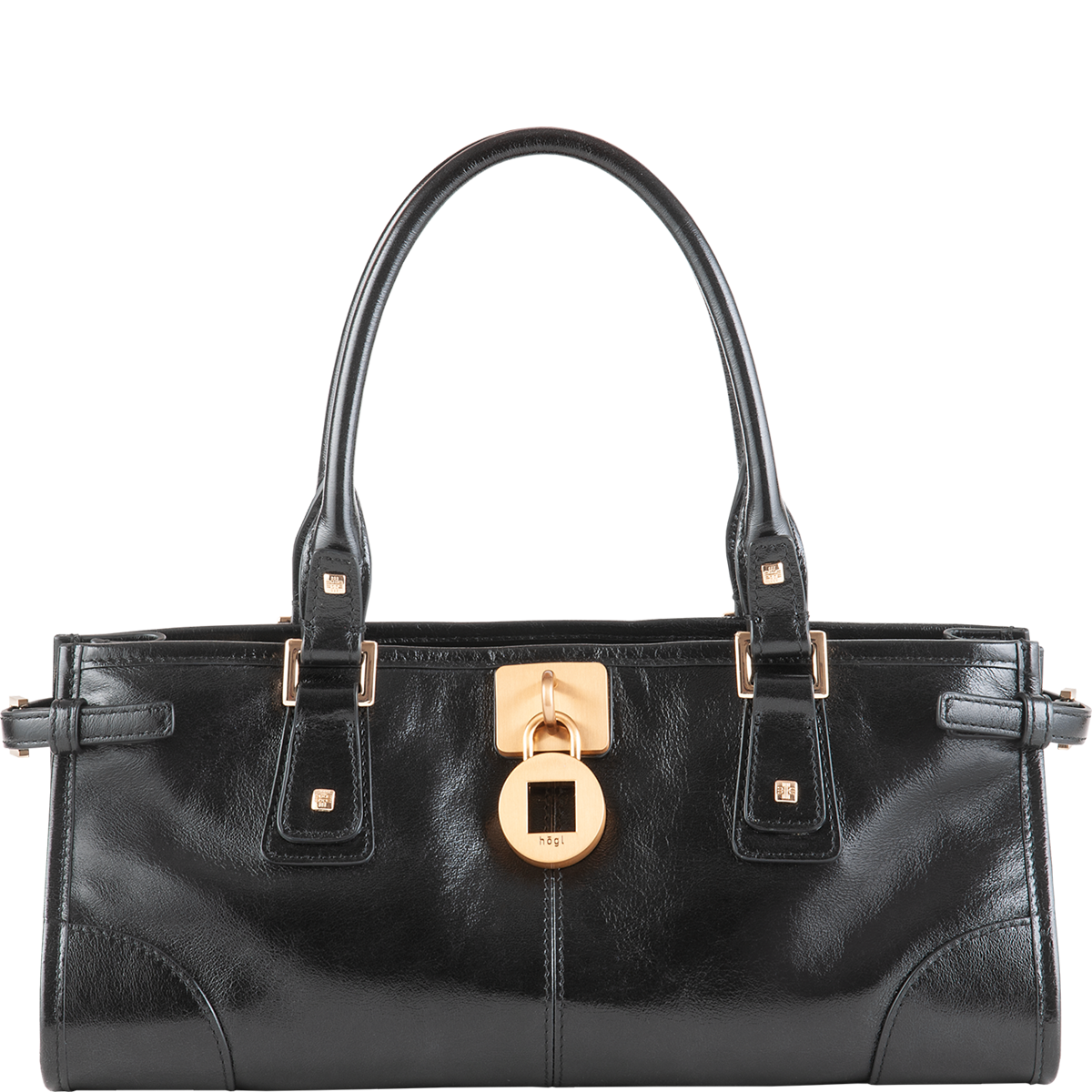 H&ouml;gl Modern baguette bag made from shiny Rockcalf leather Black