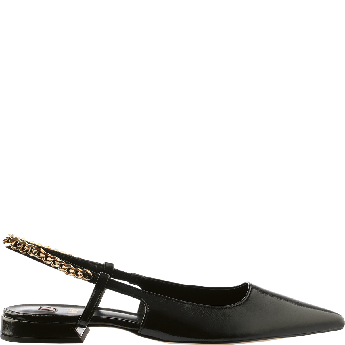 Högl Spitze Sling-Ballerinas mit goldener Kette Schwarz