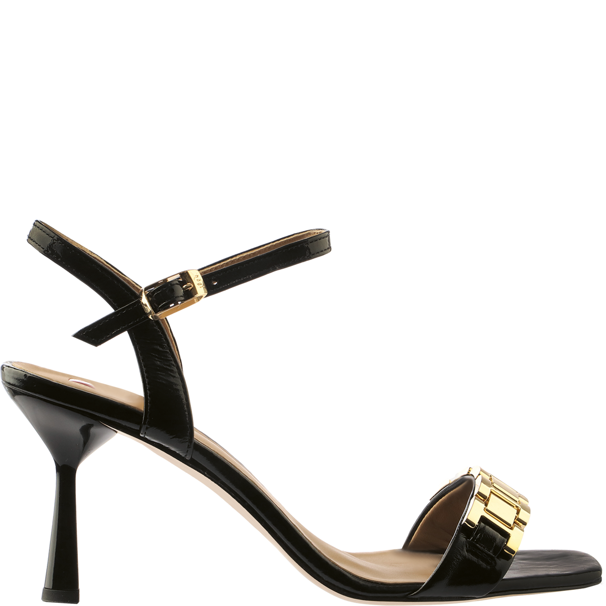 Högl Black heeled strappy sandals with decorative link chains Black