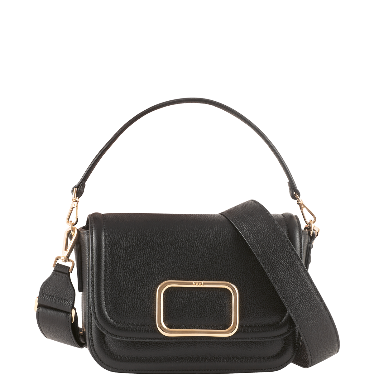 Högl Timeless leather handbag with a golden frame clasp Black