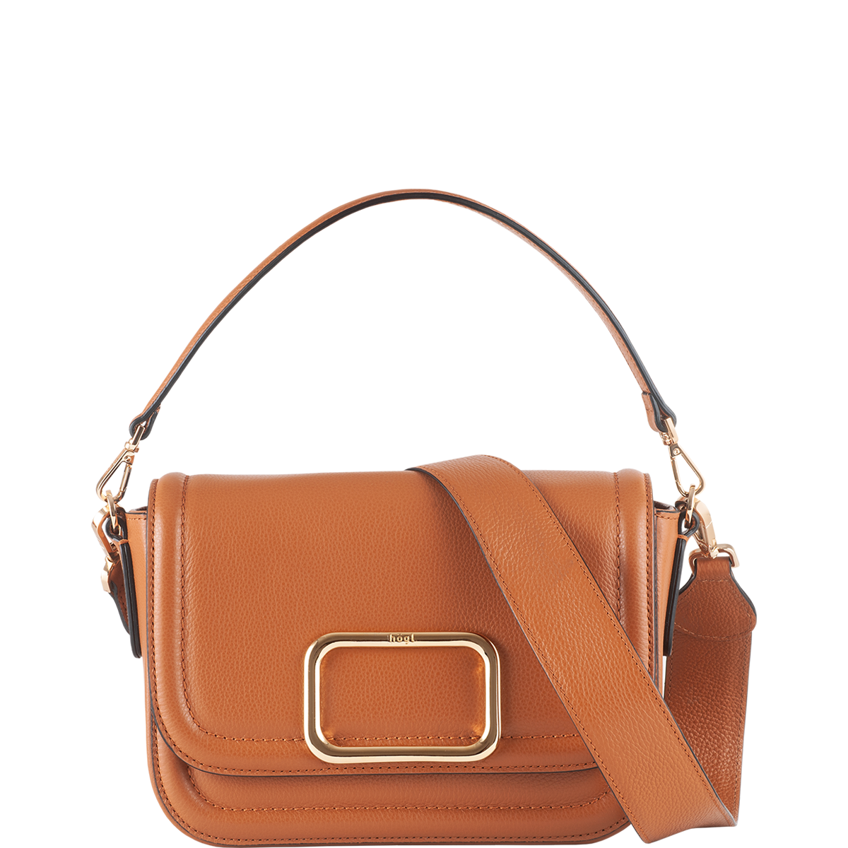 Högl Timeless leather handbag with a golden frame clasp Brown