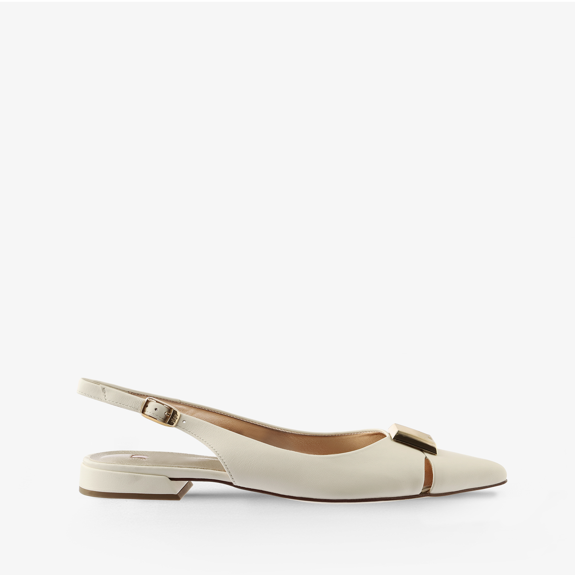 Mederne Brautschuhe - wei&szlig;e Slingballerinas mit goldenem Detail